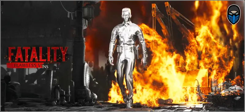 炎上しているシーンで登場するT-1000