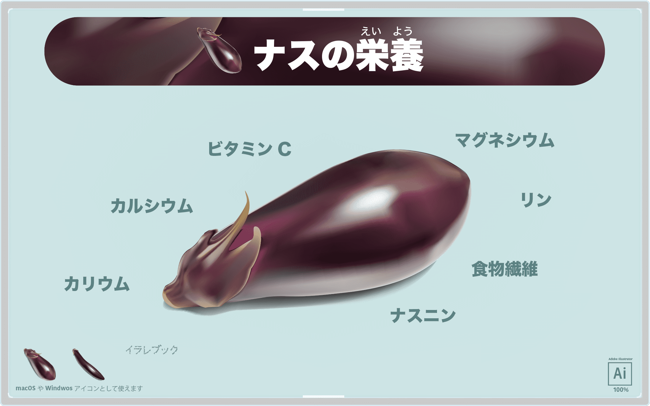 ナス イラスト キュウリとペアな夏野菜 ナスニン効果 日本の人気野菜 Food