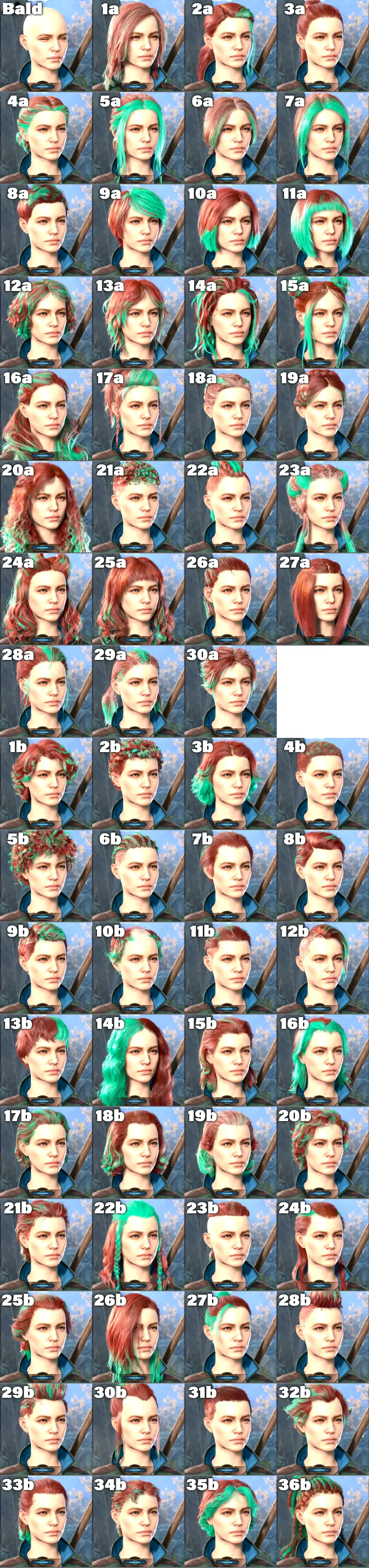 バルダーズゲート3の髪型 人間女性 67種類の一覧画像