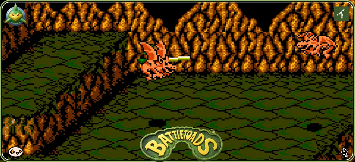 バトルトード ステージ1 ドラゴンに乗って戦うゲーム画面