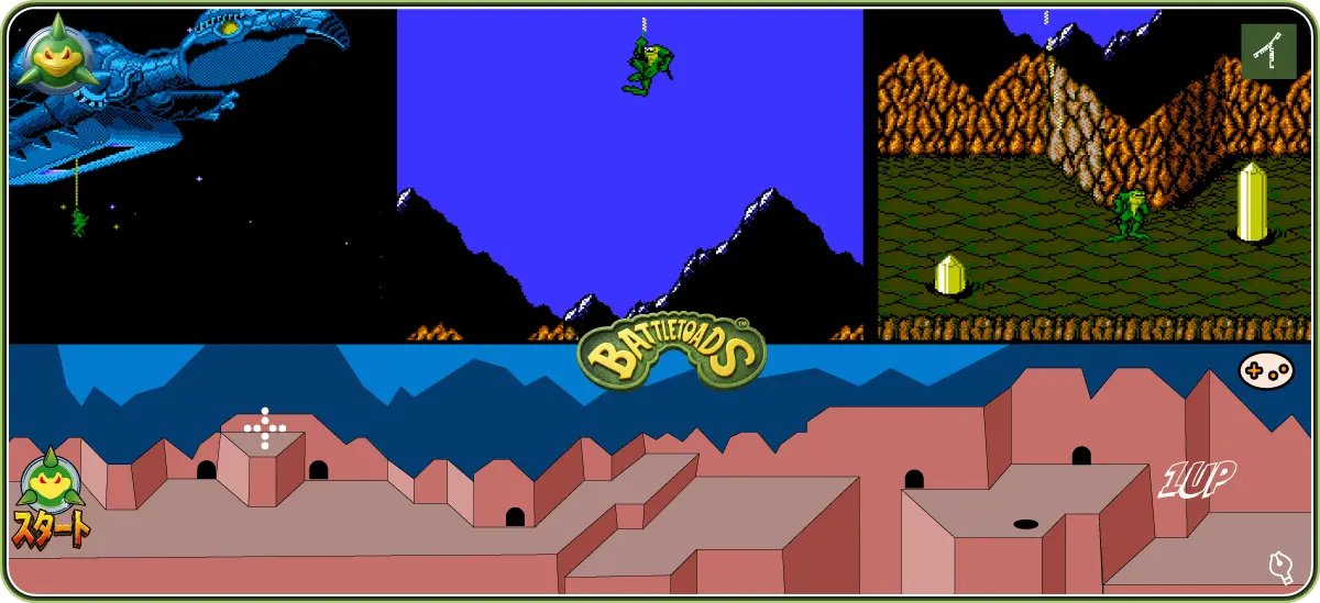 バトルトード ステージ1「ラグナロクの渓谷」ゲーム画面と全体マップ