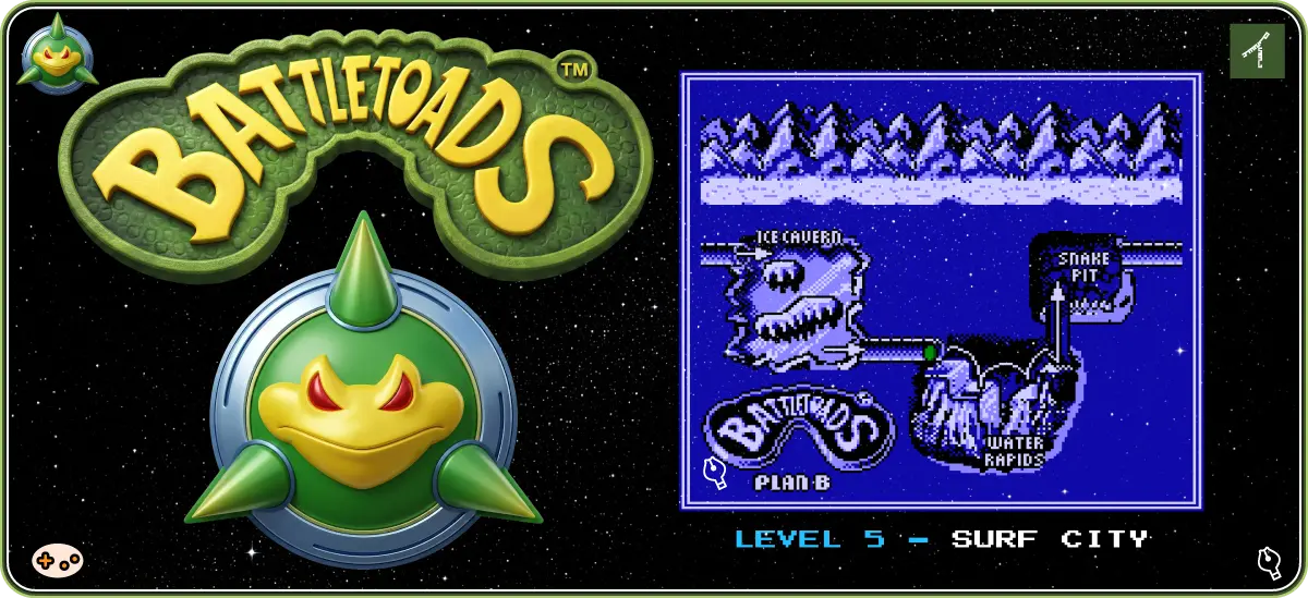 バトルトード ステージ5「サーフシティ」ゲーム画面