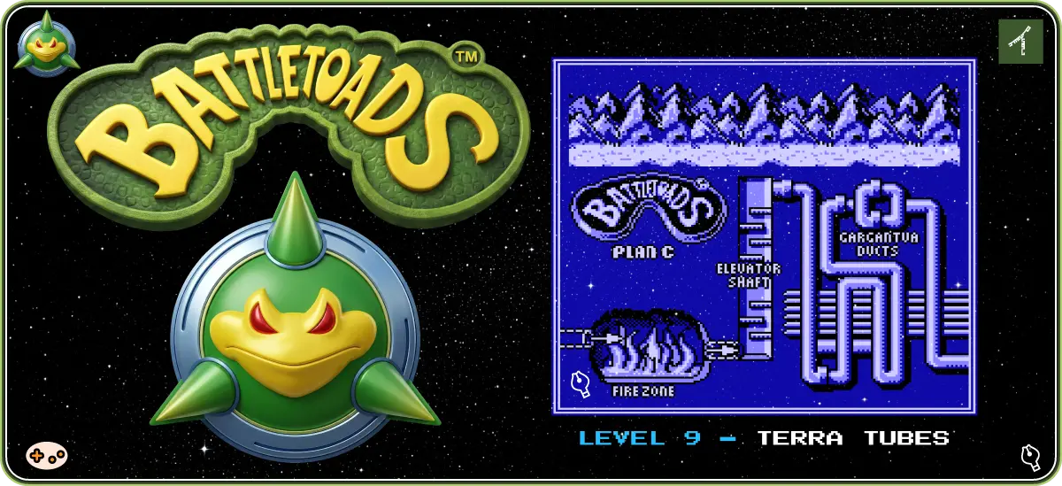 バトルトード ステージ9「テラ・チューブ」ゲーム画面