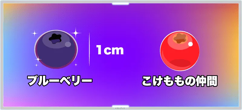紫色をした直径1cm弱くらいの果実で、こけももの仲間