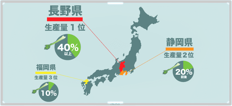セロリの日本国内での生産量1位は長野県、2位静岡県、3位福岡県