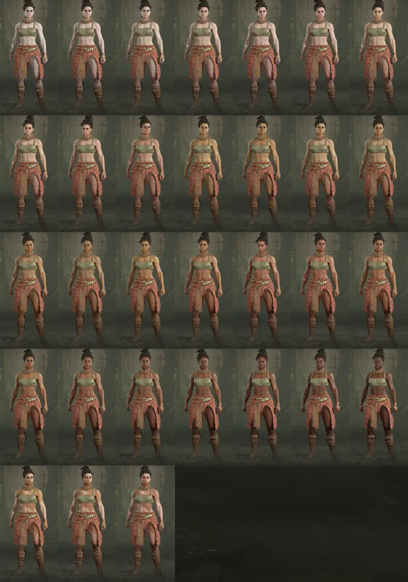 DIABLO4 ローグ女性的体格の肌の色31種類一覧