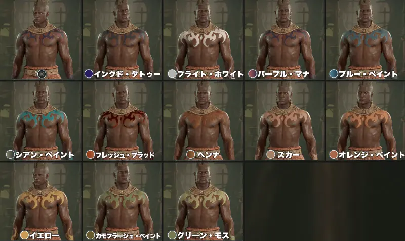 DIABLO4 ローグ男性的体格の模様の色13種類一覧