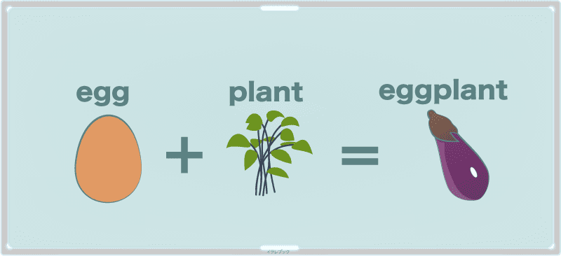 egg=卵　＋　plant=植物　eggplant=茄子