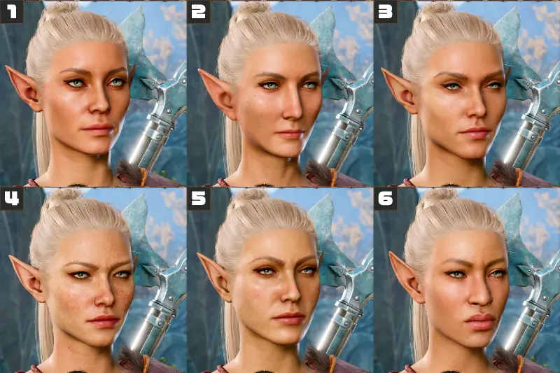 highelfの女性の顔の全パターン画像