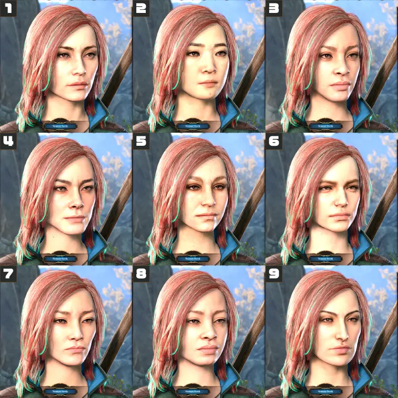 人間の女性の顔の全パターン画像