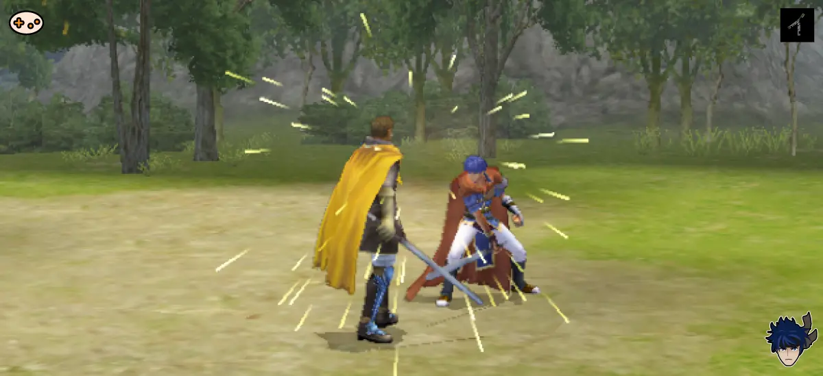 グレイルとアイクの稽古シーンとゲームチュートリアル時のゲーム画面