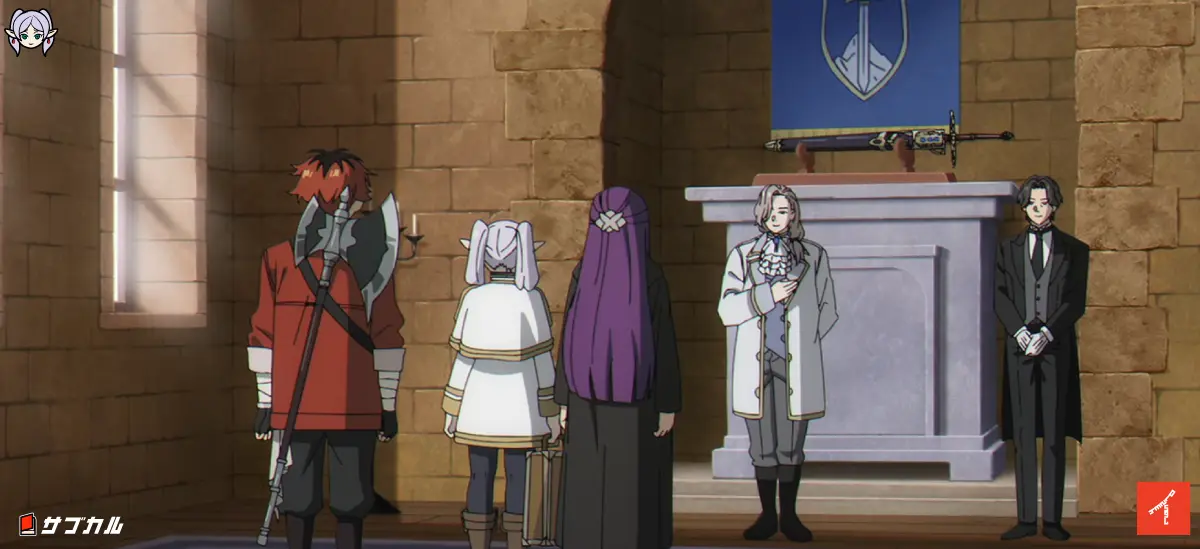 TVアニメ「葬送のフリーレン」エピソード30で宝剣を飾り直すダッハ伯爵