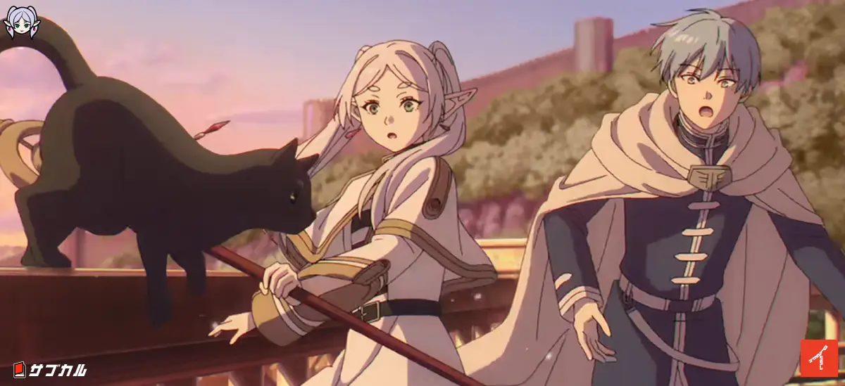 TVアニメ「葬送のフリーレン」エピソード32で猫探しデート中のヒンメルとフリーレン