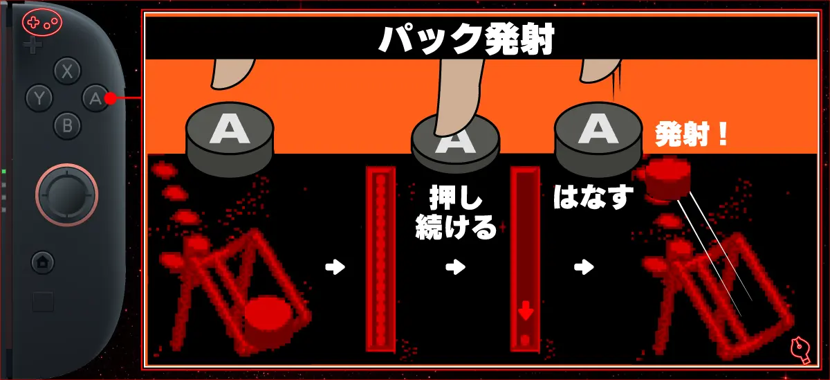 ギャラクティックピンボールのパック発射の操作方法とゲーム画面