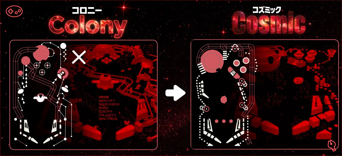 ギャラクティックピンボールのColony台→Cosmic台のゲーム画面