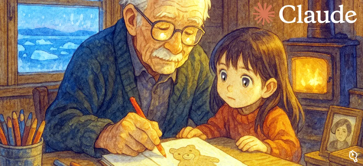 80代の老人と孫娘の画像