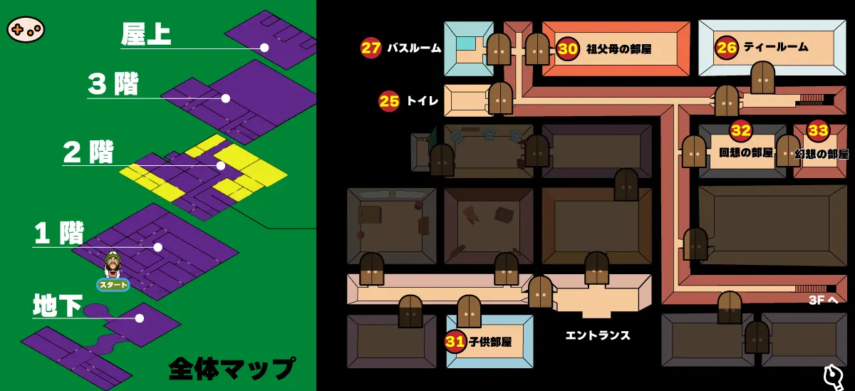 ルイージマンション エリア3 2階マップ