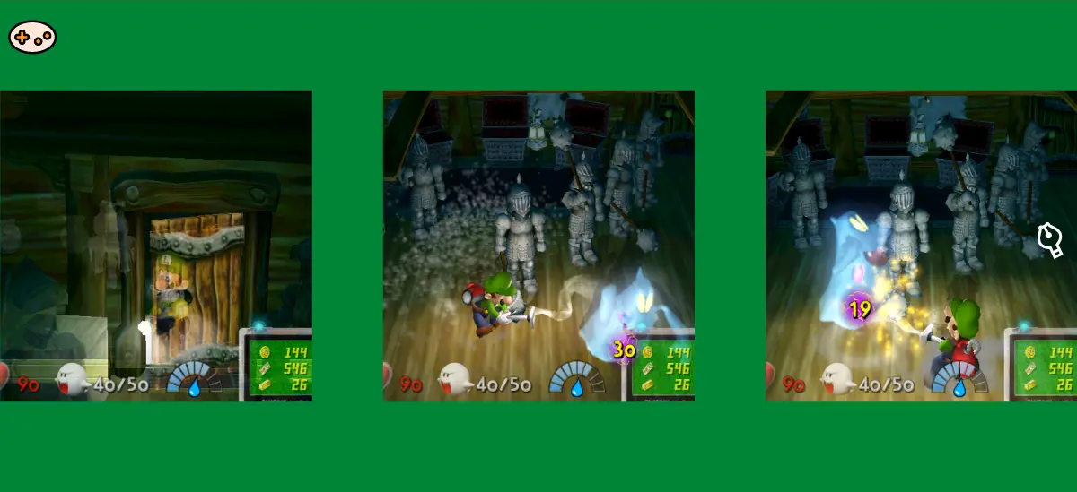 ルイージマンション エリア4甲冑の部屋のスクリーンショット