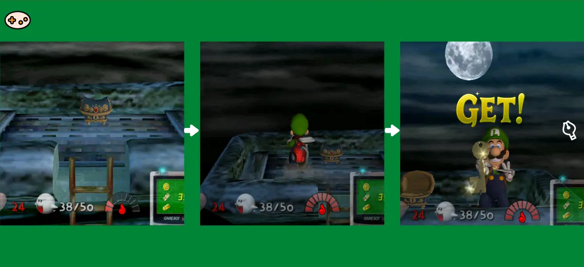 ルイージマンション 甲冑の部屋の鍵獲得スクリーンショット