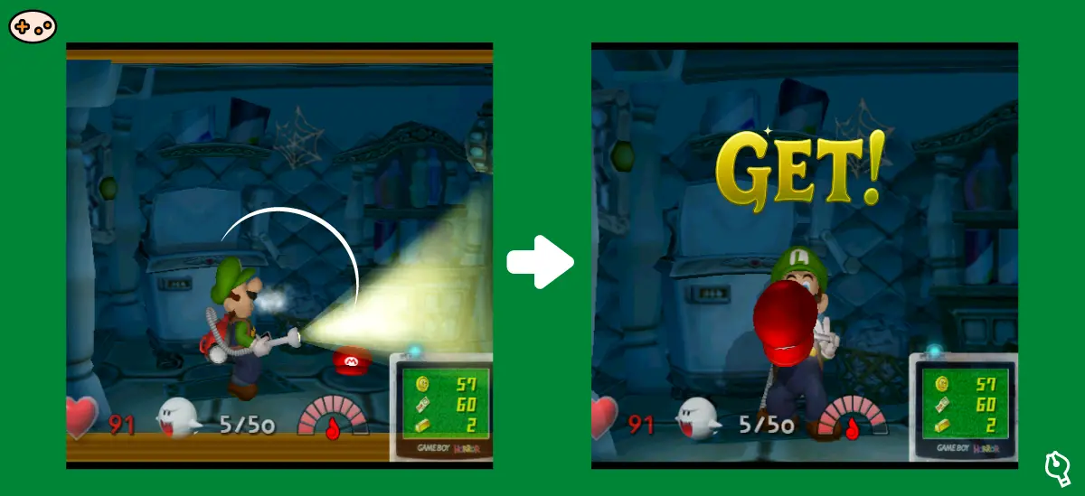 ルイージマンション マリオの帽子を手に入れるスクリーンショット