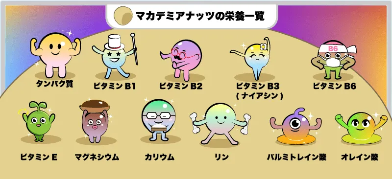 マカデミアナッツの栄養一覧