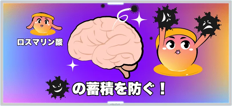 花このアミロイドβの蓄積を防ぐはたらきをするのがシソの葉に含まれるロスマリン酸