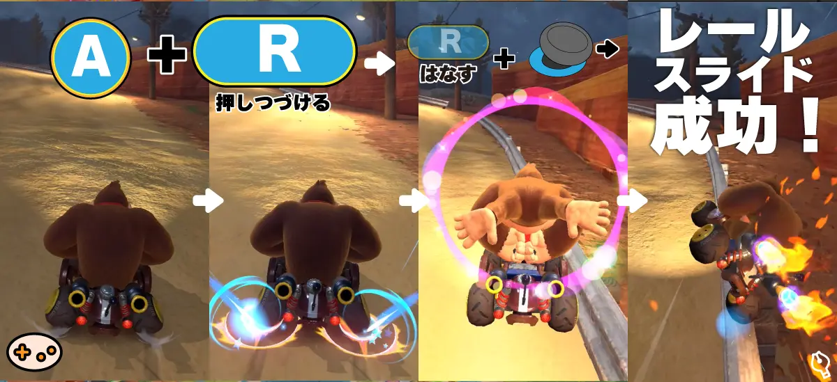 レールに乗り移る瞬間のカート