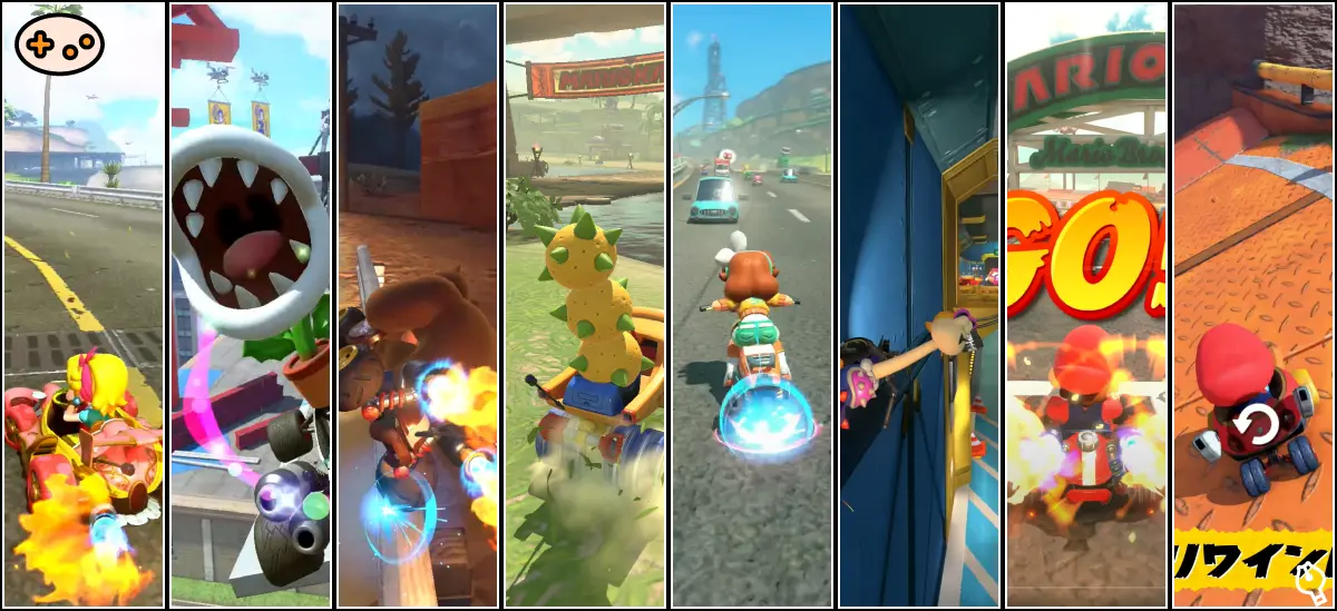 マリオカートワールドの様々なテクニックを駆使するレースシーン