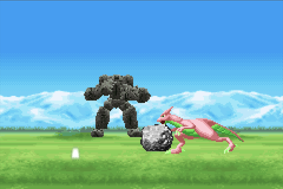 モンスターファームアドバンスでゴーレムと対戦する画面