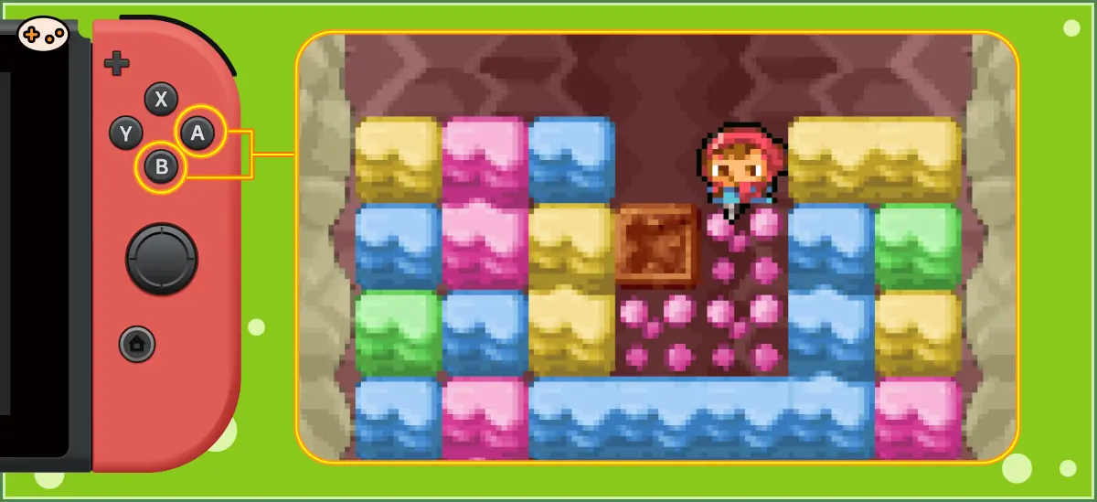 ミスタードリラー2のドリル操作の図解 - AまたはBでの操作方法を視覚的に解説