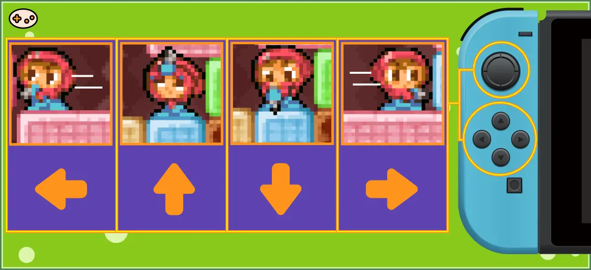 ミスタードリラー2の移動操作の図解 - 左スティックと十字キーでの操作方法を視覚的に解説