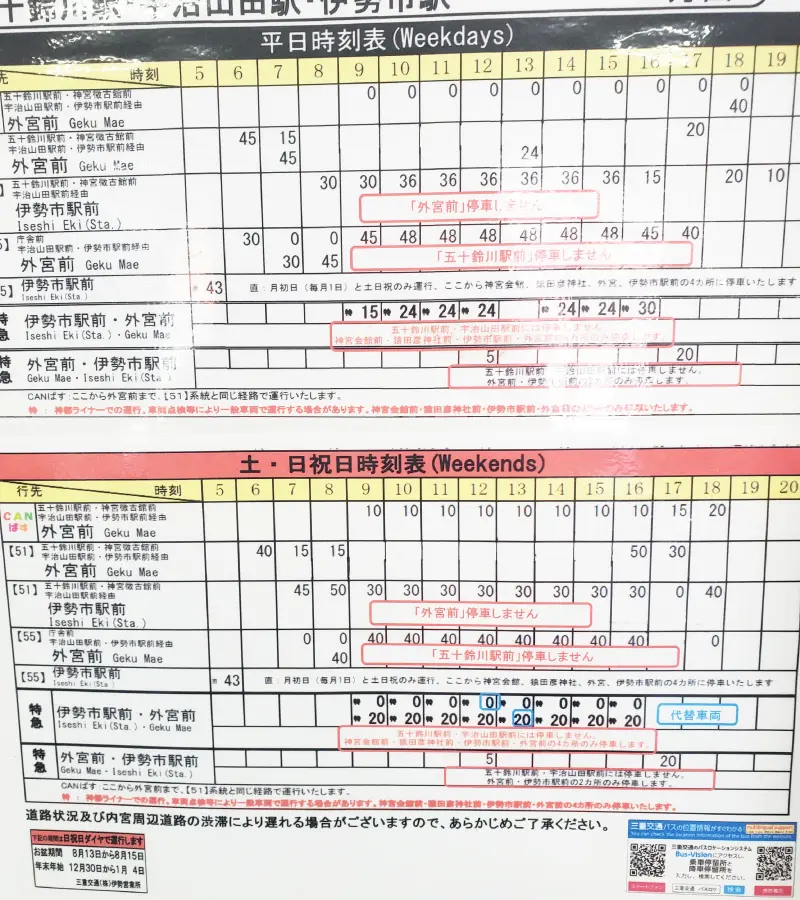 伊勢市駅行きの時刻表の写真
