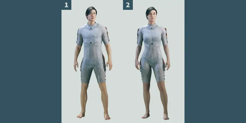 スターフィールドのキャラメイク画面で、ボディタイプと呼ばれる体型を2種類選択できる部分のスクリーンショット