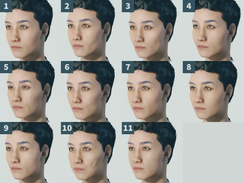 スターフィールドのキャラメイク画面で、頬の種類と呼ばれる頬の形や高さを9種類選択できる部分のスクリーンショット