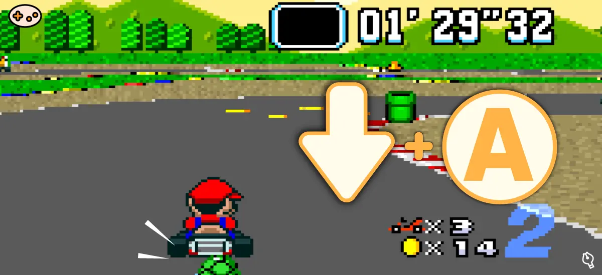 スーパーマリオカートのミドリこうらを置く画面