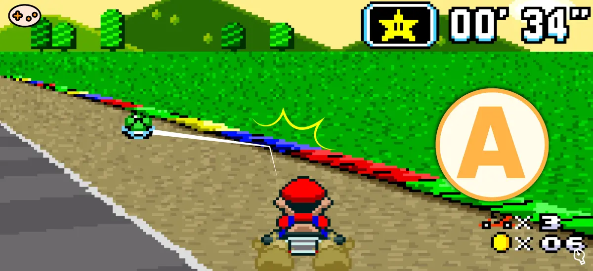スーパーマリオカートのミドリこうら反射画面