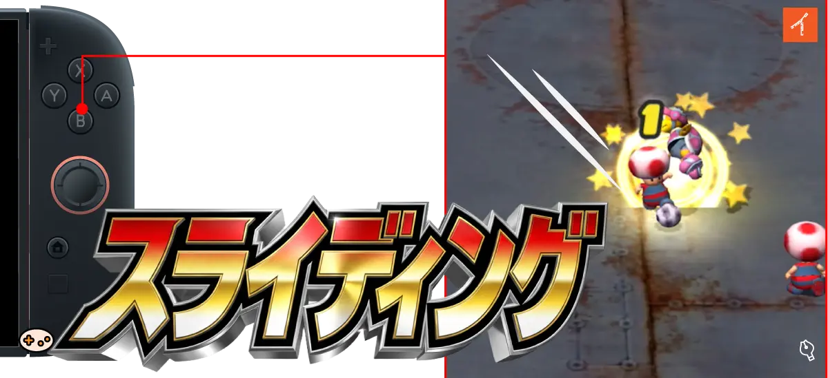 Bボタンでのスライディング操作とそのゲーム画面