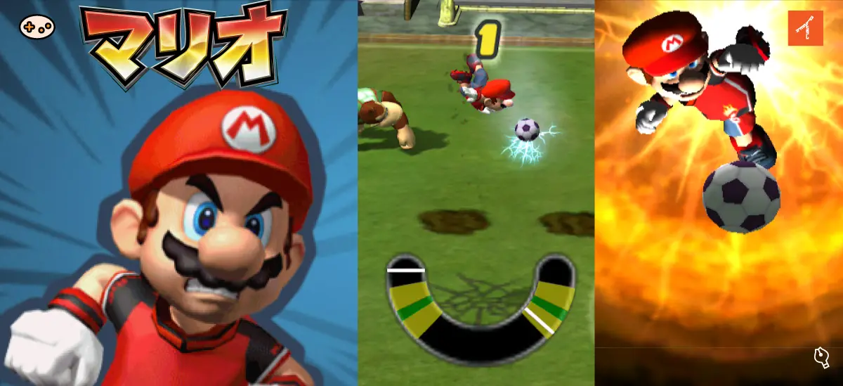 『スーパーマリオストライカーズ』のマリオの必殺技ゲーム画面