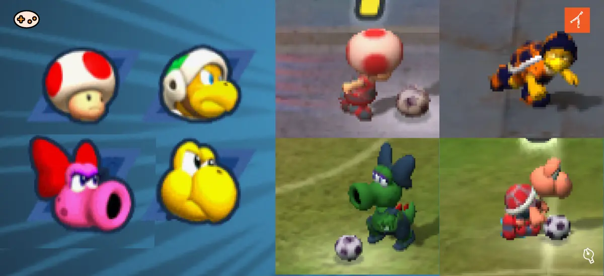 『スーパーマリオストライカーズ』のサイドキッカーゲーム画面