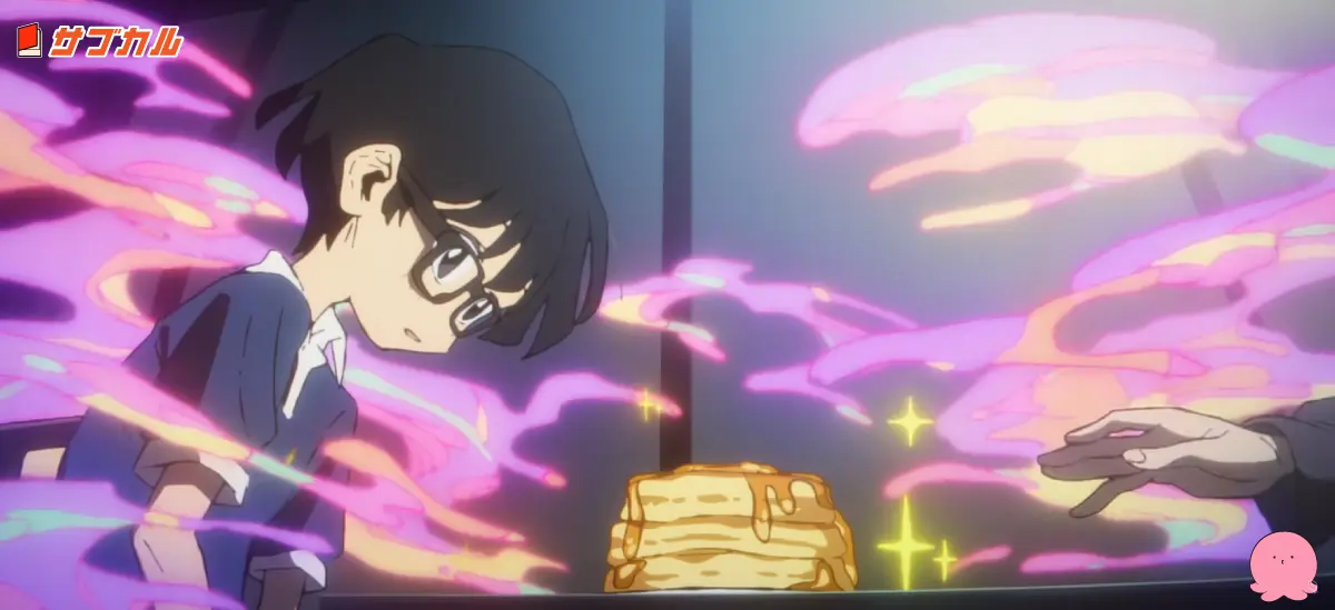 パンケーキを見つめる東くん