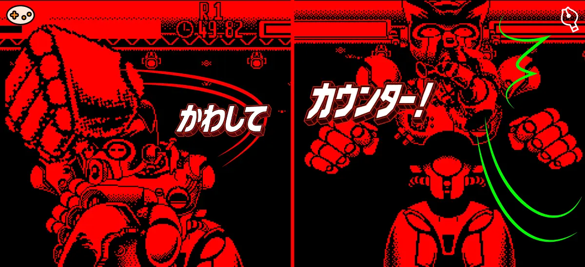 テレロボクサーでカウンター攻撃が成功した瞬間のスクリーンショット