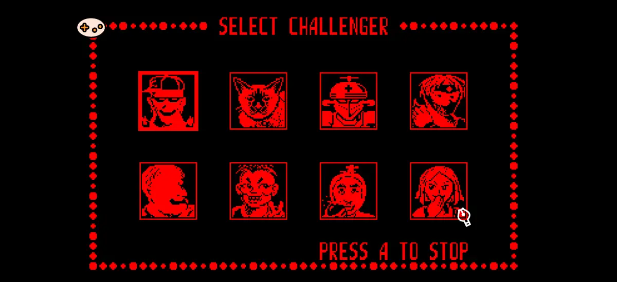 テレロボクサーのタイトル防衛モード画面。主人公ハリー(左)と挑戦者パゲロ(右)が対峙し、画面下部に『TITLE DEFENSE WIN: 023』の文字が表示されている実機スクリーンショット