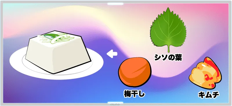 豆腐に梅干し、しその葉、キムチ
