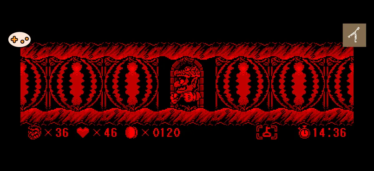 バーチャルボーイワリオランド ステージ9 滝ステージ序盤ゲーム画面