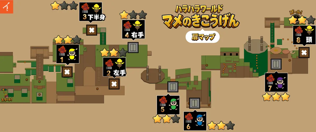 マメのきこうげん難易度比較扉全8カ所の位置マップ