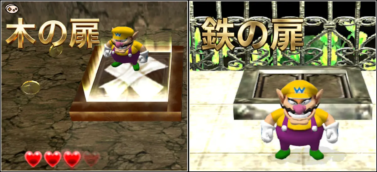 ワリオワールドの木の扉と鉄の扉の違いを図解。開け方と内部ギミックの傾向を比較